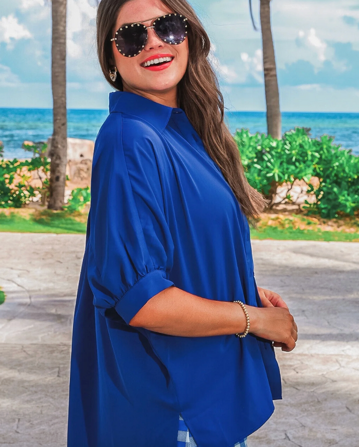 Sutton Button Up Top- Royal Blue