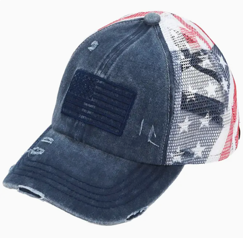 American Flag Mesh Back Trucker Hat Pony Cap