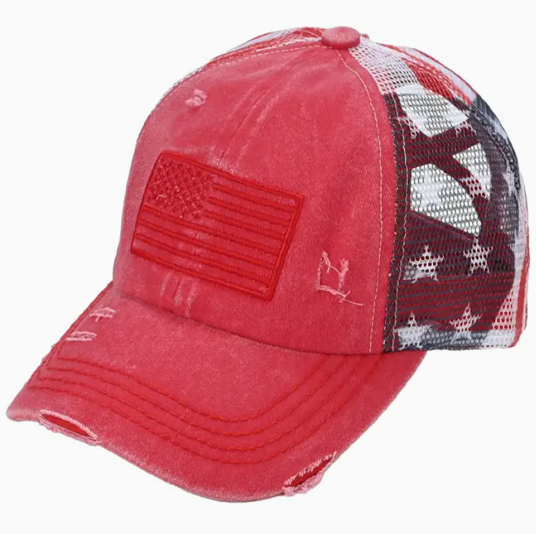 American Flag Mesh Back Trucker Hat Pony Cap