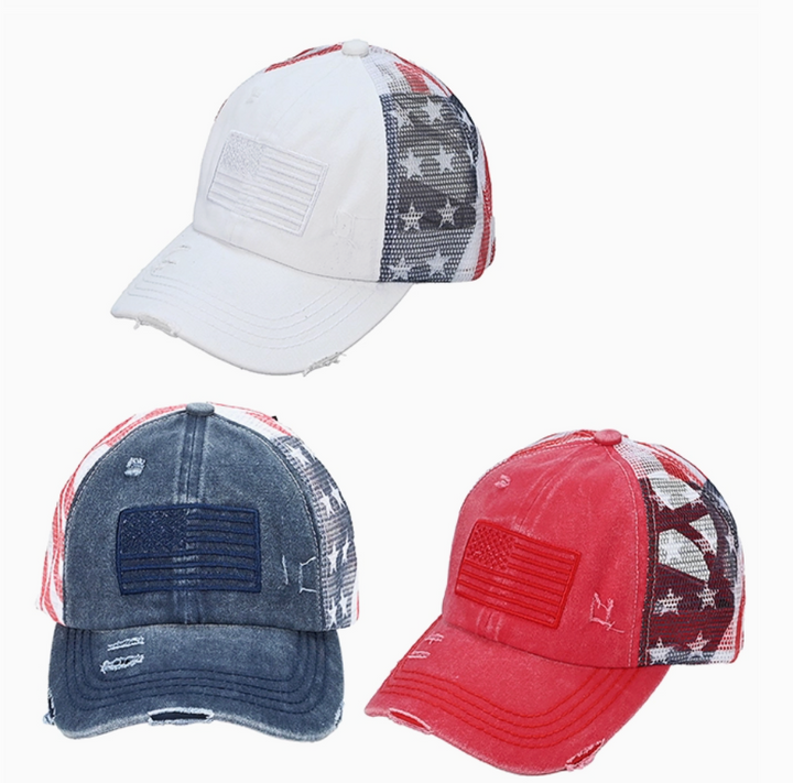 American Flag Mesh Back Trucker Hat Pony Cap