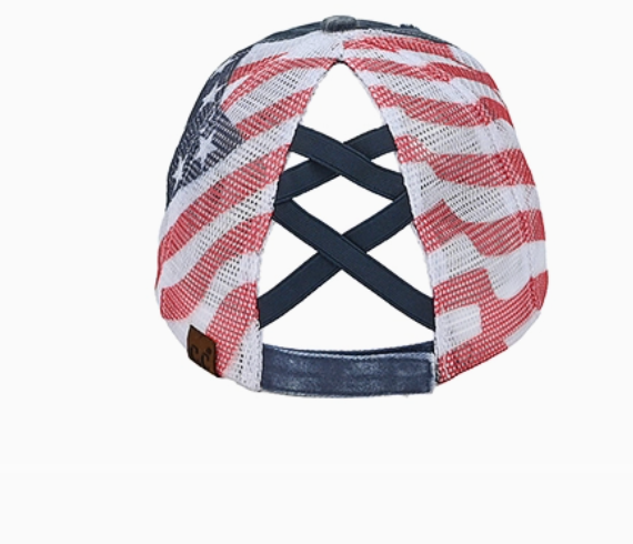 American Flag Mesh Back Trucker Hat Pony Cap