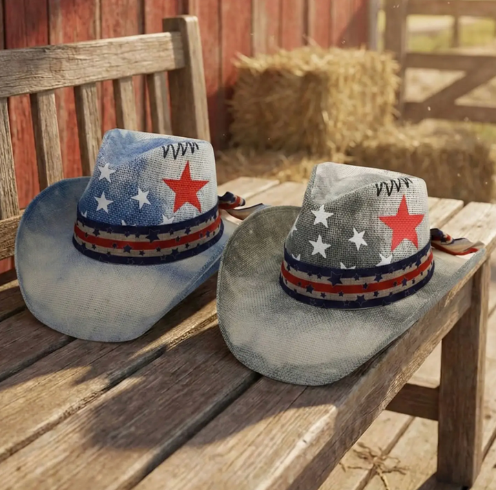 American Theme Stars and Stripe Straw Cowboy Hat