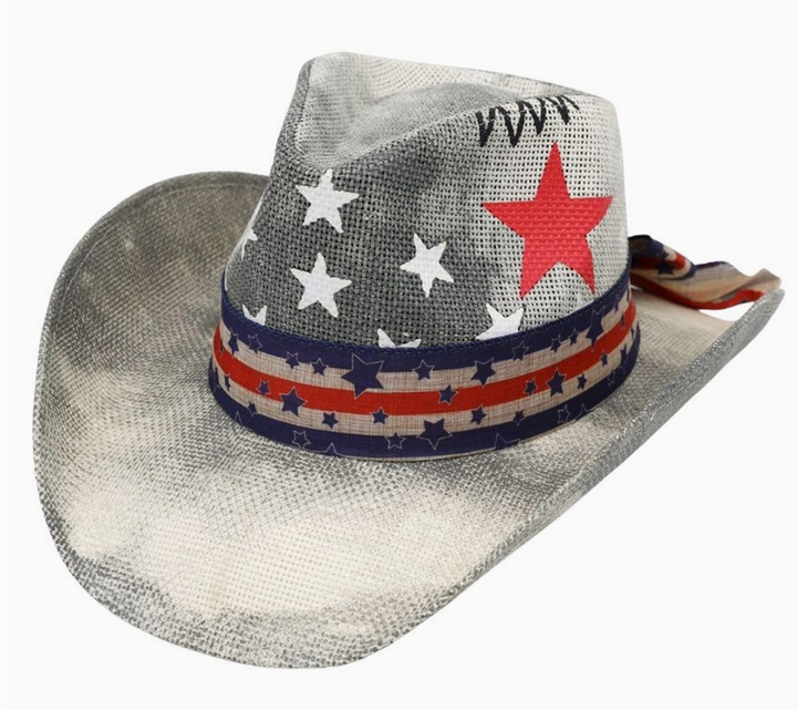 American Theme Stars and Stripe Straw Cowboy Hat