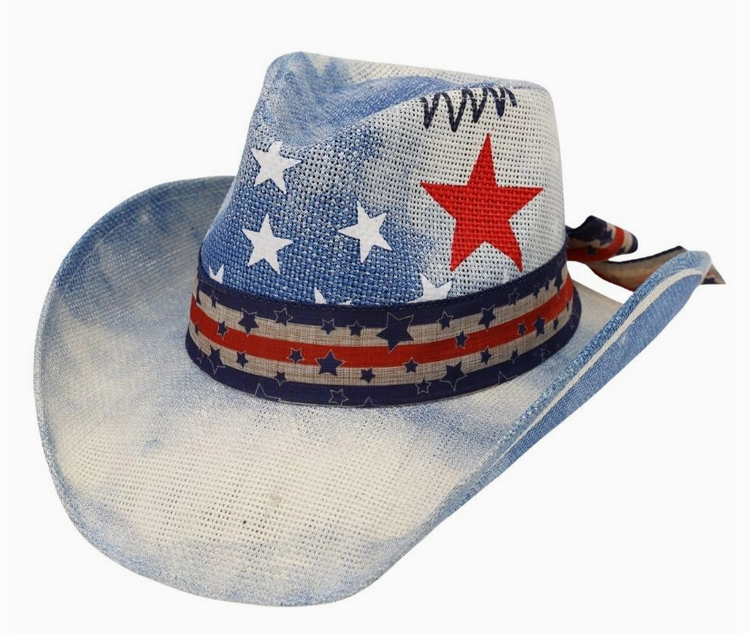 American Theme Stars and Stripe Straw Cowboy Hat