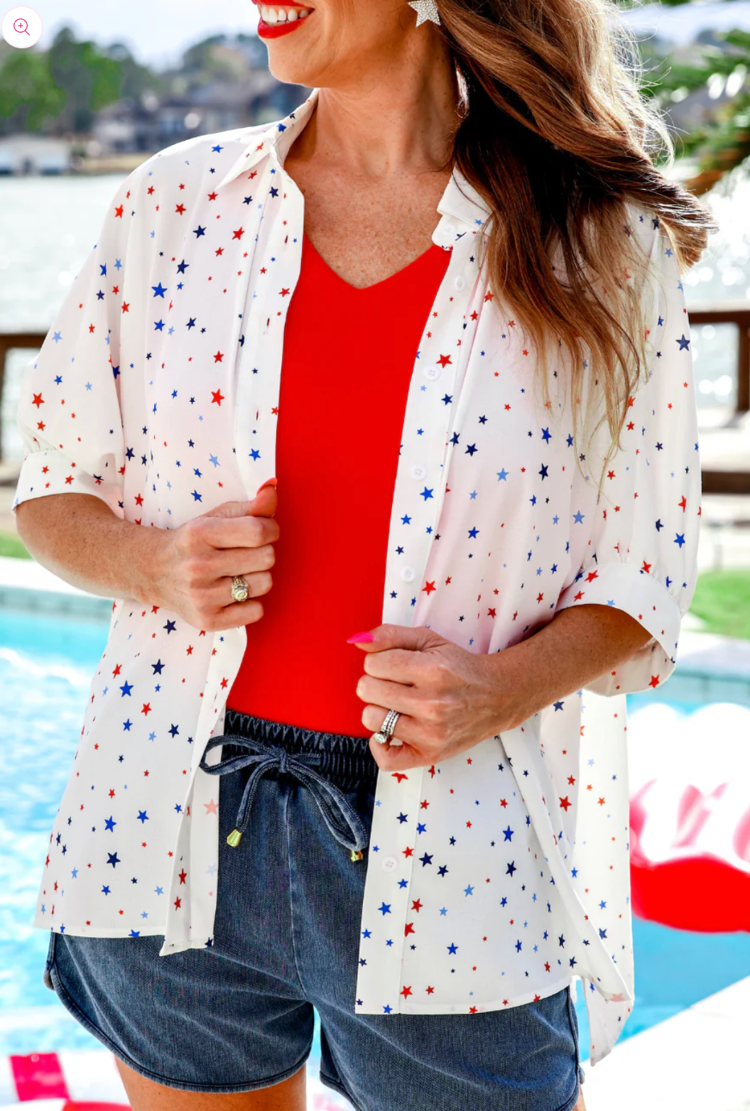Sutton Button Up Top- Patriotic Stars (PLUS TOO)