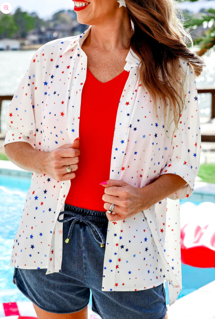 Sutton Button Up Top- Patriotic Stars (PLUS TOO)
