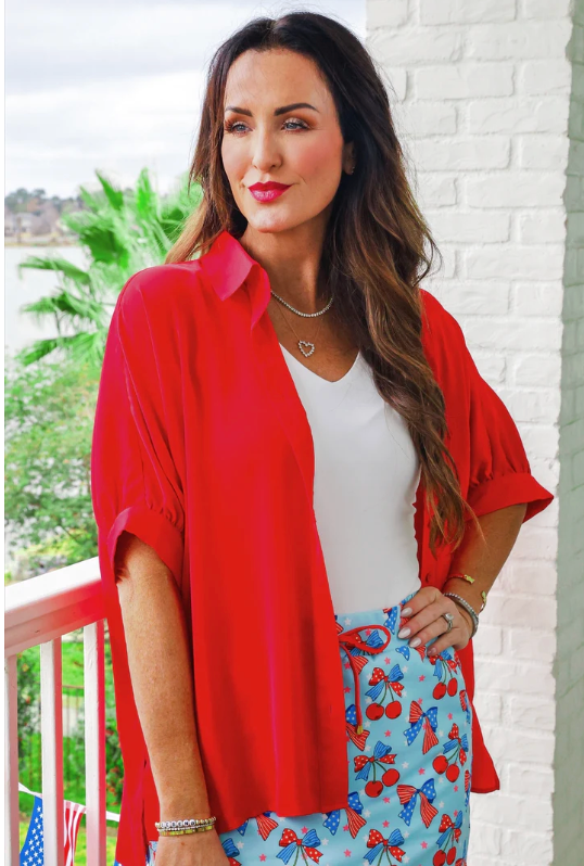 Sutton Button Up Top- Red
