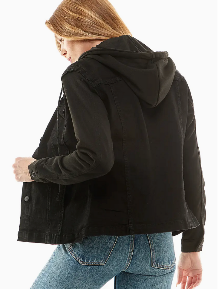Spandex Ladies' Denim Jacket with Fleece Hoodie