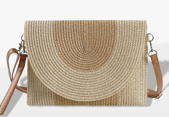 Solid And Mixed Color Two Tone Straw Clutch / Crossbody Bag