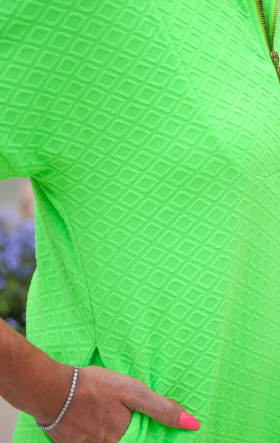 Ezra Textured Zipper Dress- Neon Green