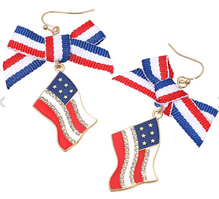 American USA Bow Flag Link Drop Earrings
