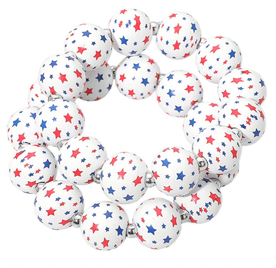 Star Printed Beaded Stretch Bracelet - White Multi