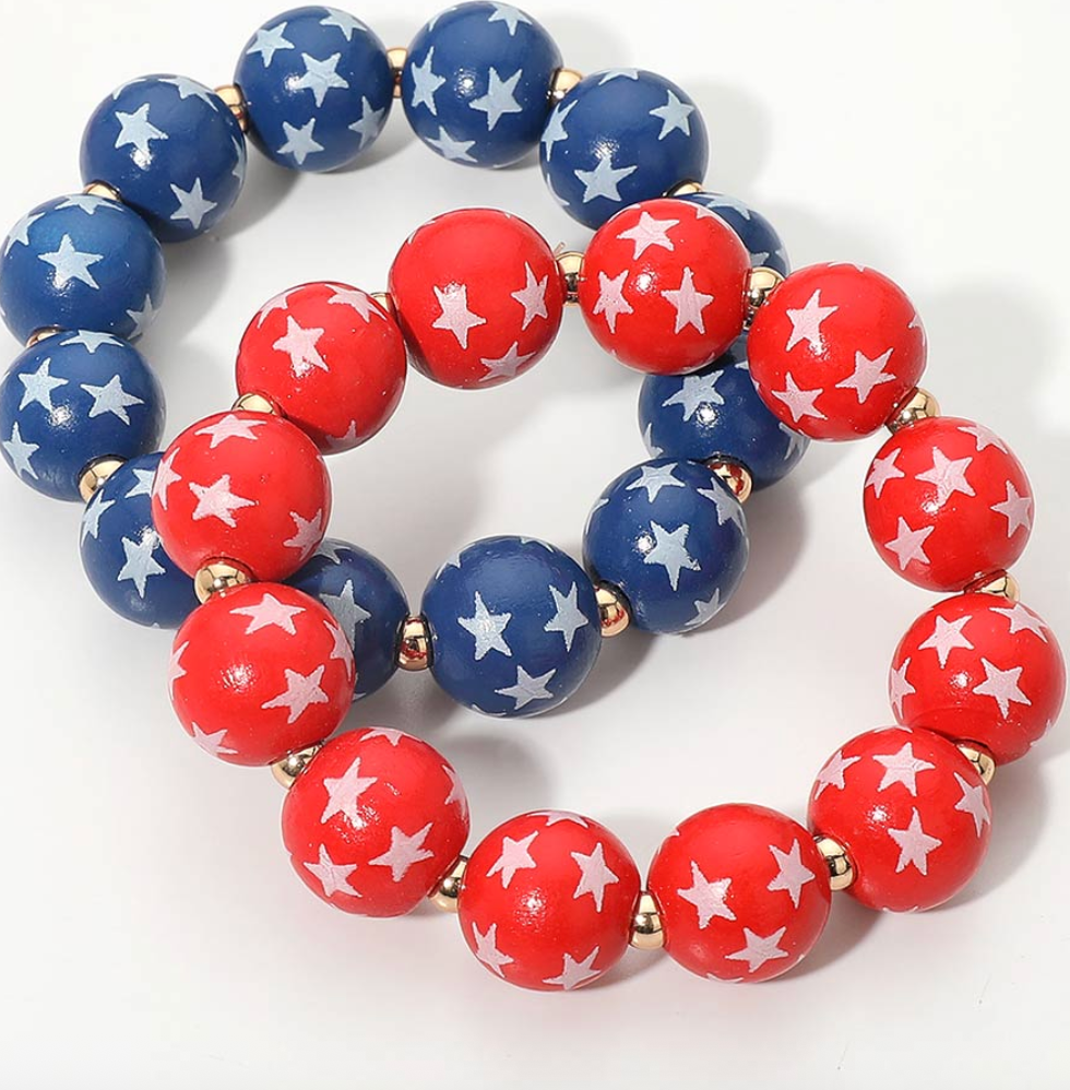 Star Printed Beaded Stretch Bracelet