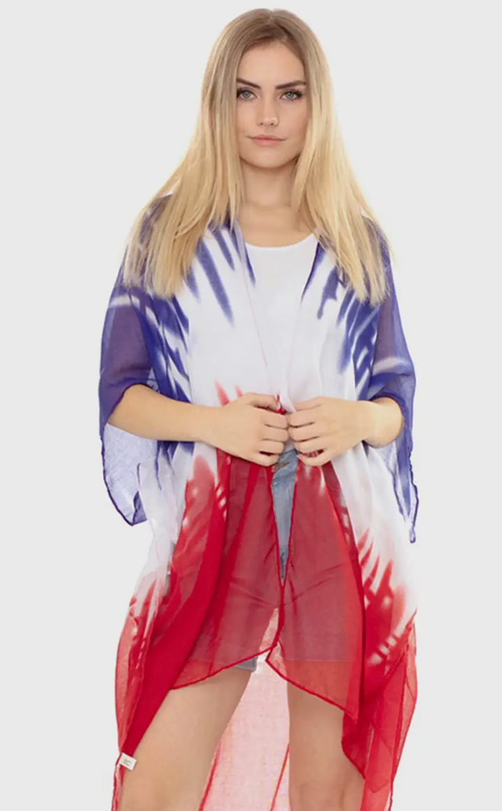 Tie Dye American Flag Theme Design Summer Kimono
