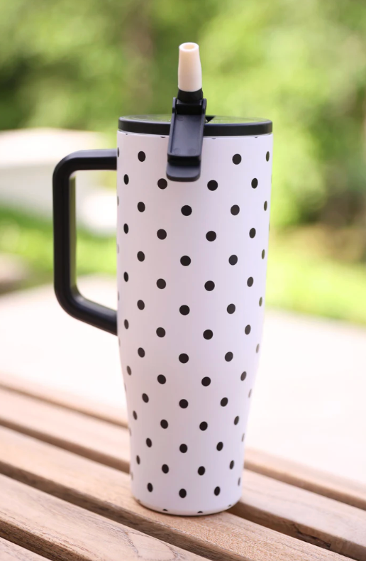 PREORDER- White Polka Dot Sleek Tumbler
