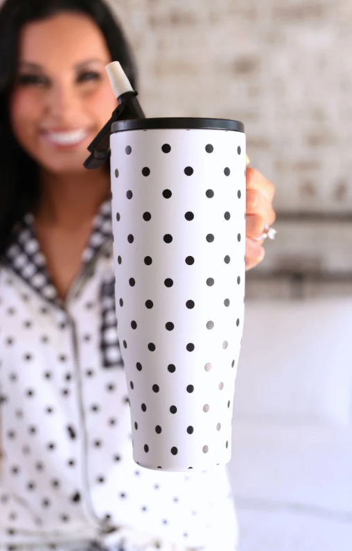 PREORDER- White Polka Dot Sleek Tumbler