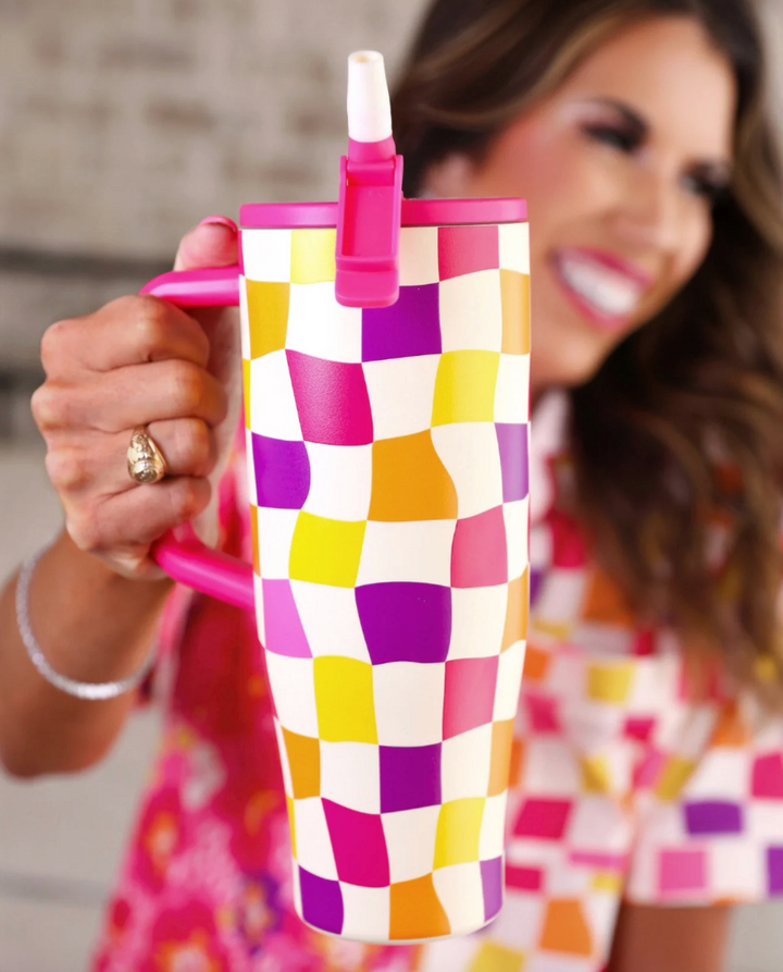 PREORDER- Groovy Checkered Sleek Tumbler