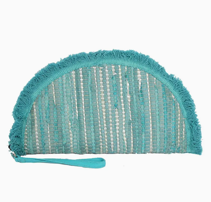 Boho Fringe Textured Half Moon Clutch Bag