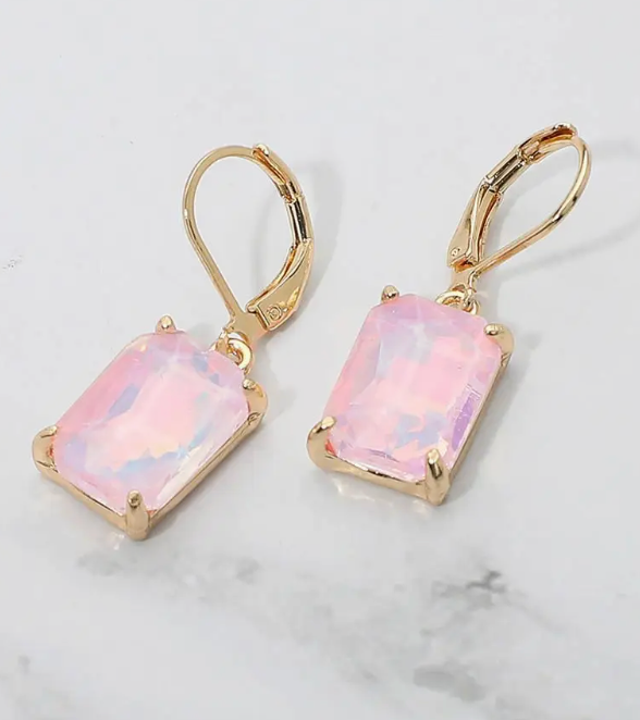 Rectangular Glass Stone Drop Dangle Earrings