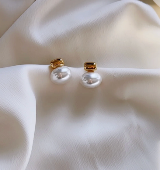 Dainty Pearl and Gold Stud Earrings