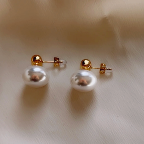 Dainty Pearl and Gold Stud Earrings