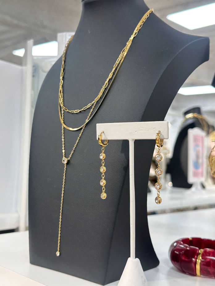 Dainty 3 Strand CZ Long Necklace