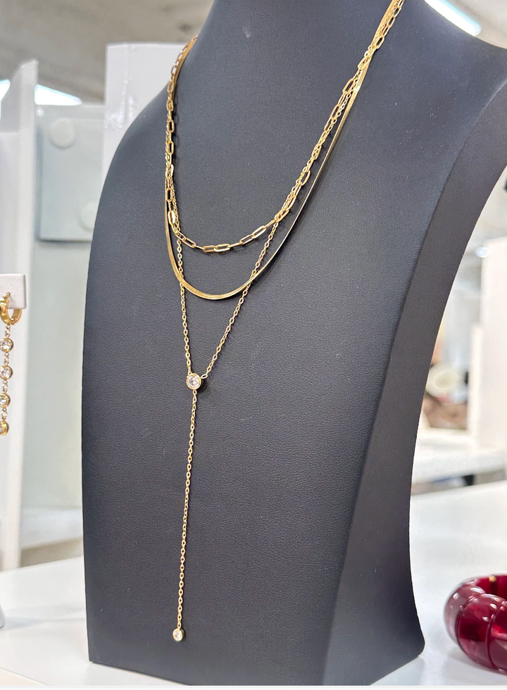 Dainty 3 Strand CZ Long Necklace