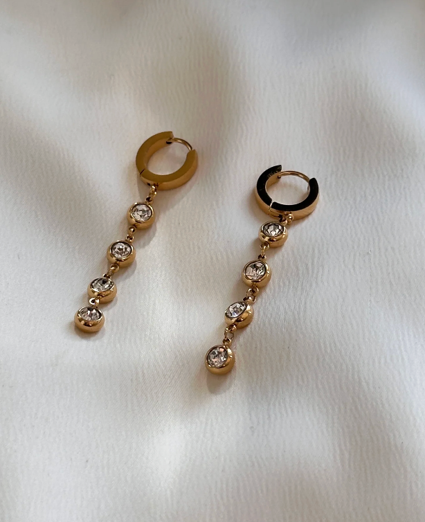 Dainty CZ Strand Earrings Long