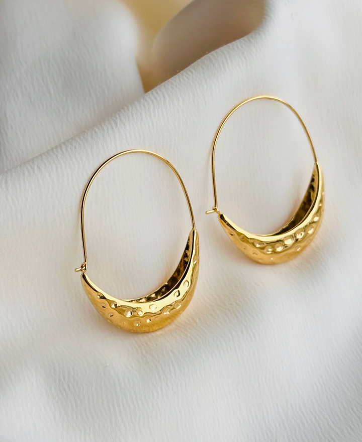 Hammered Crescent Moon Hoop Earrings