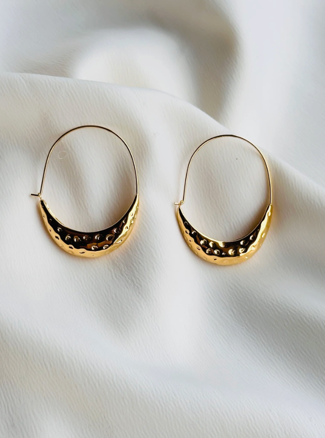 Hammered Crescent Moon Hoop Earrings