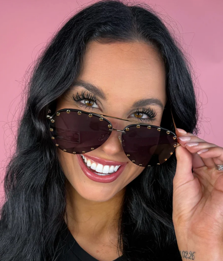 Showstopper Studded Aviator Sunglasses