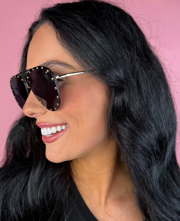 Showstopper Studded Aviator Sunglasses