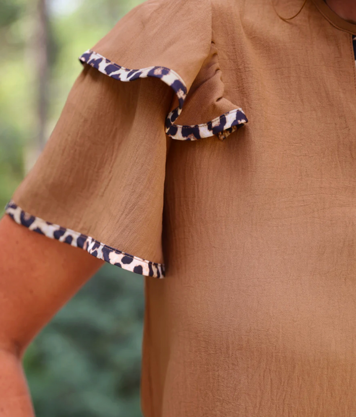 PREORDER- Ava Flutter Sleeve Blouse- Safari Chic