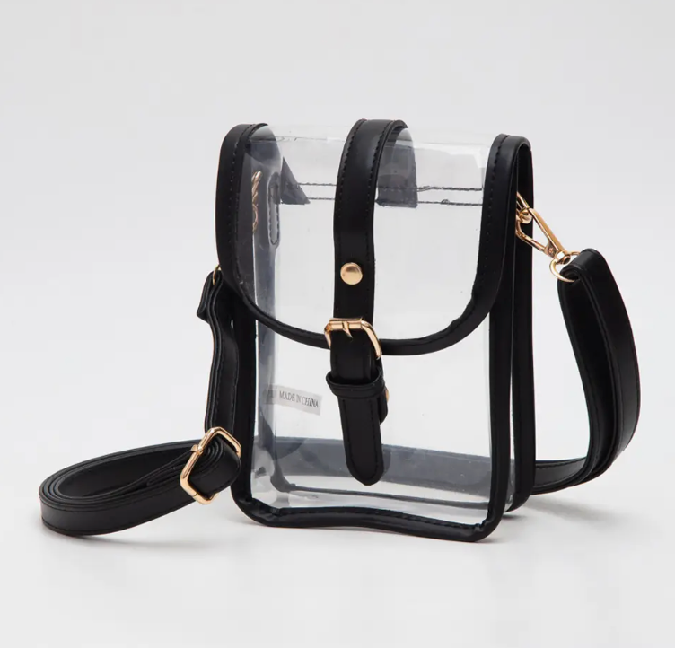 Clear Faux Leather Belt Buckle Crossbody Bag