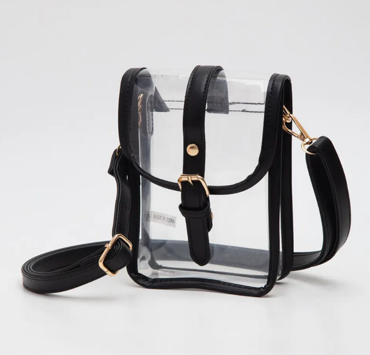 Clear Faux Leather Belt Buckle Crossbody Bag
