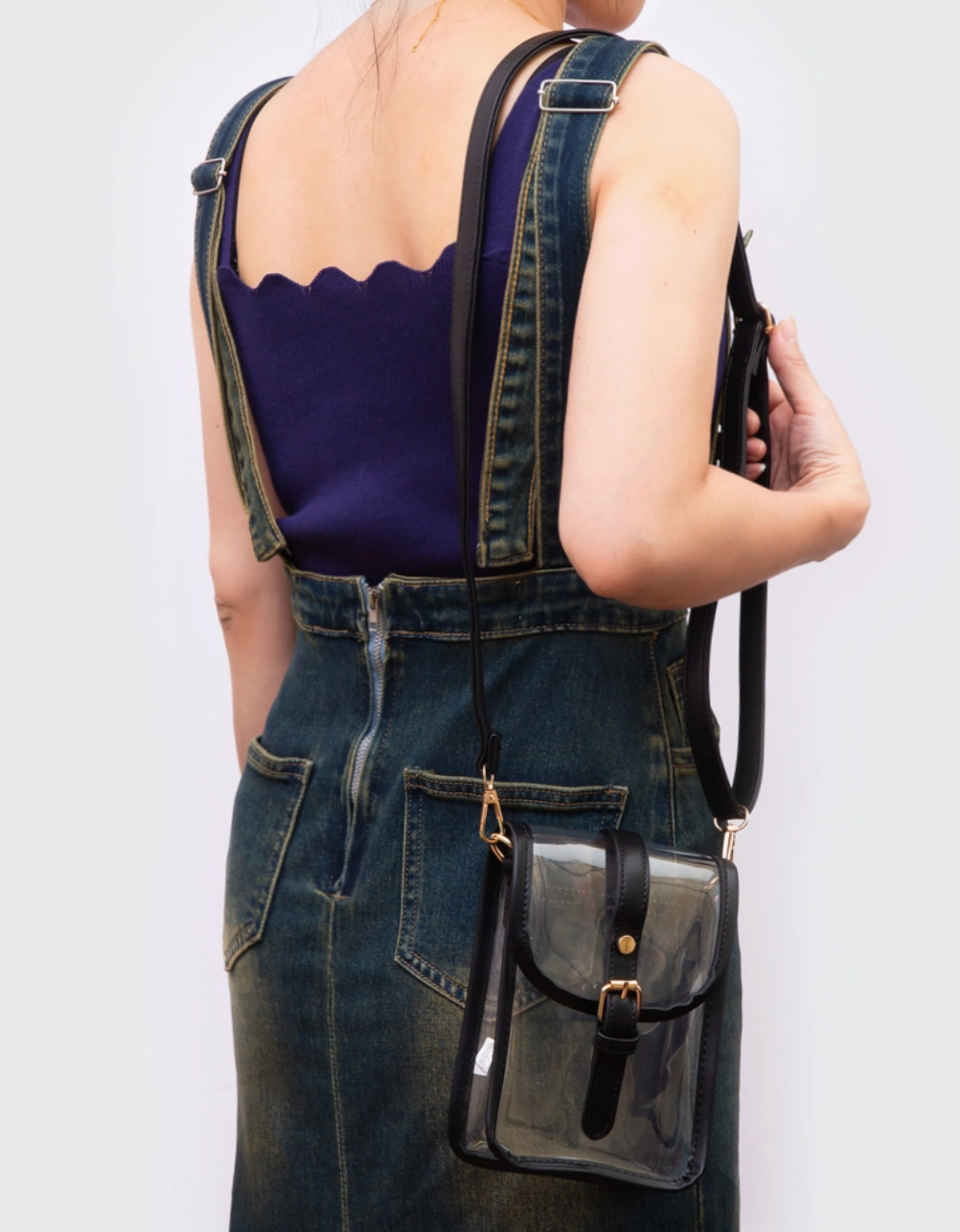 Clear Faux Leather Belt Buckle Crossbody Bag