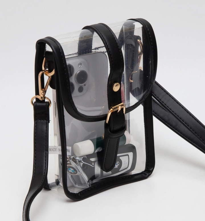Clear Faux Leather Belt Buckle Crossbody Bag