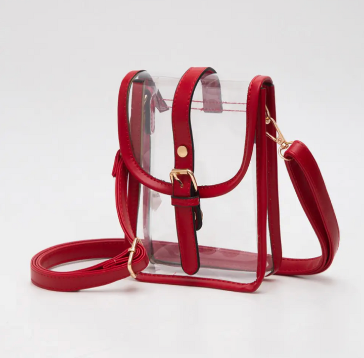 Clear Faux Leather Belt Buckle Crossbody Bag