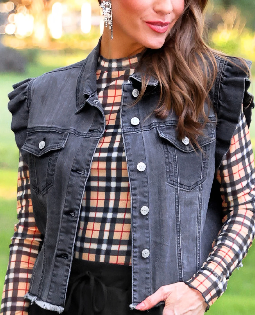 Jordan Ruffle Denim Vest- Black Denim