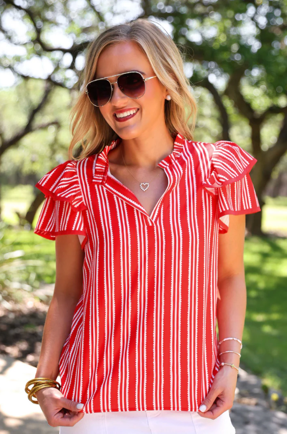 Layla Striped Flutter Sleeve Blouse- (3 colors)