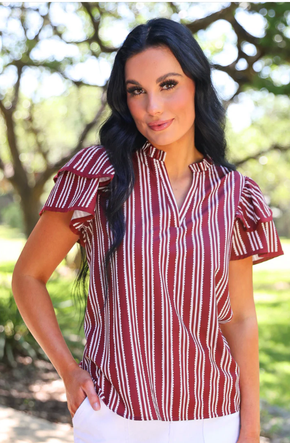 Layla Striped Flutter Sleeve Blouse- (3 colors)