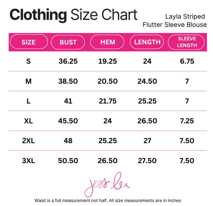 Layla Striped Flutter Sleeve Blouse- (3 colors)