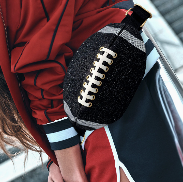 Bling Studded Game Day Football Shape Fanny Pack / Sling Bag