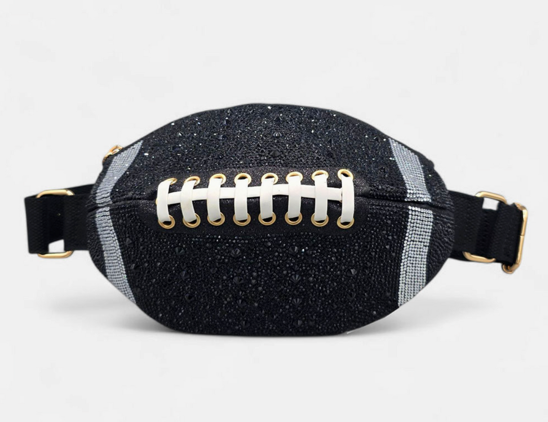 Bling Studded Game Day Football Shape Fanny Pack / Sling Bag