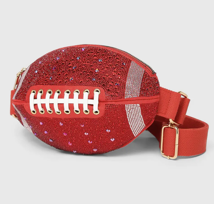 Bling Studded Game Day Football Shape Fanny Pack / Sling Bag