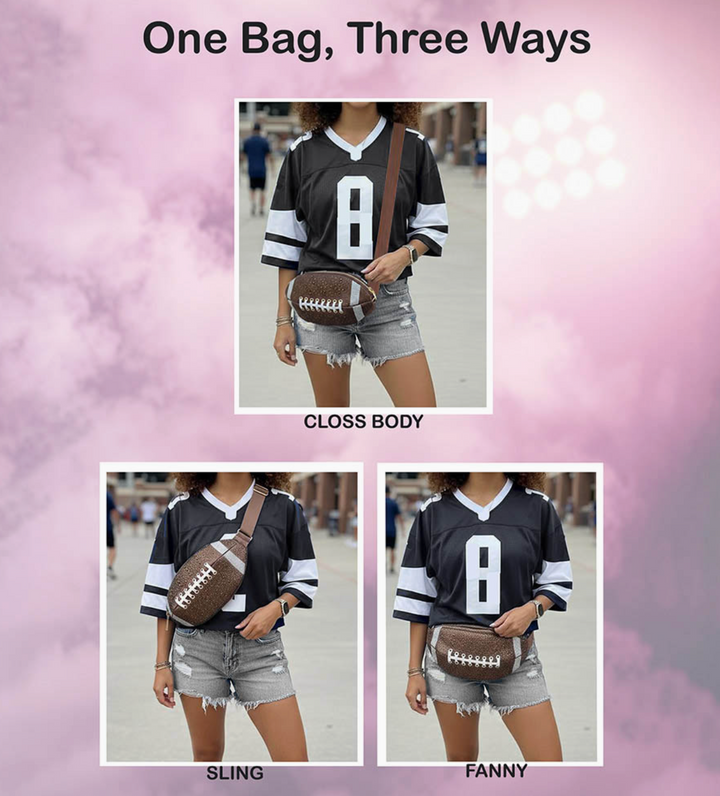 Bling Studded Game Day Football Shape Fanny Pack / Sling Bag
