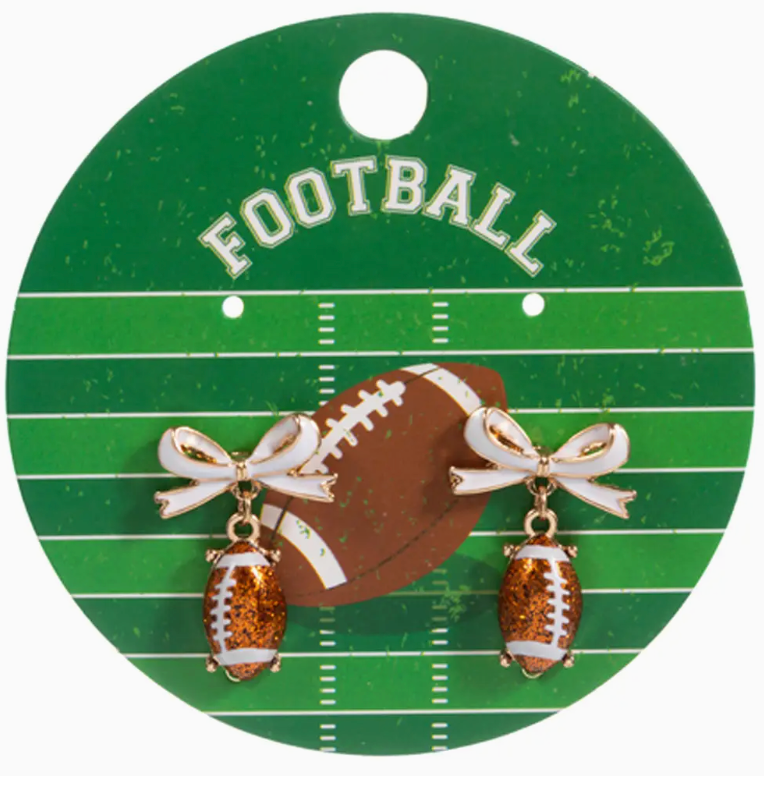 Bow Accent Football Drop Dangle Earrings