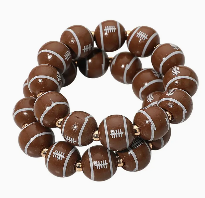 Football Printed Beaded Stretch Bracelet