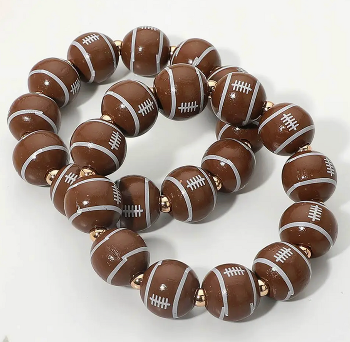 Football Printed Beaded Stretch Bracelet