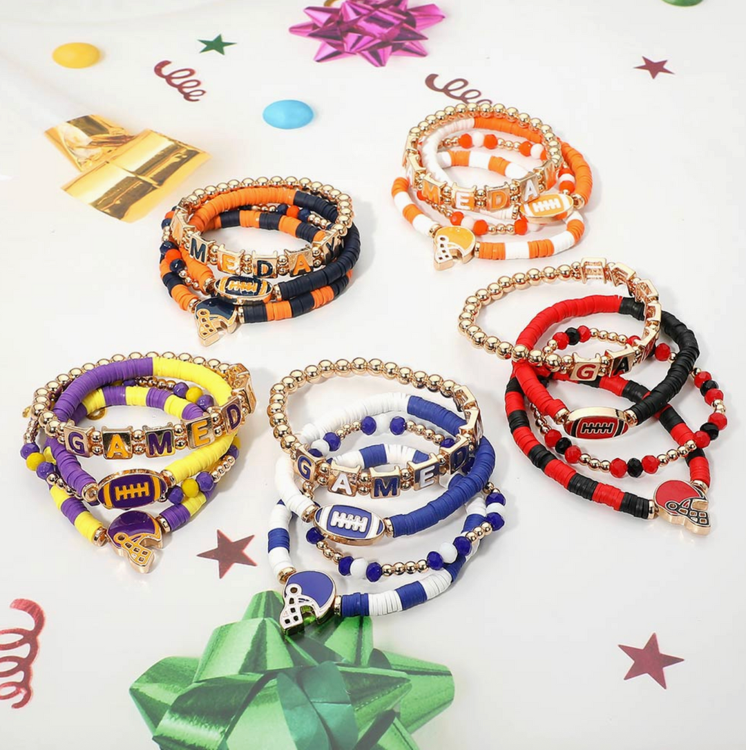 4PCS Gameday Football Charm Multi Layered Bracelets